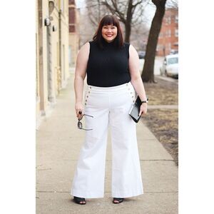 Lane Bryant Flare Sailor Cotton‎ Twill Stretch Pants White 28